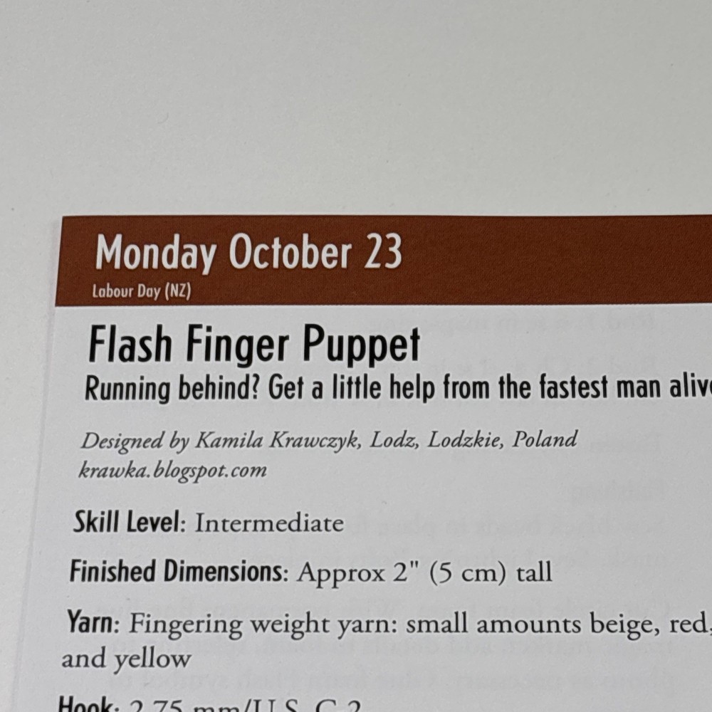 Flash Finger Puppet Crochet Pattern Card Page