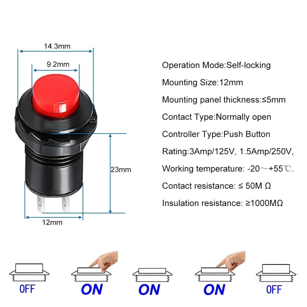 Gebildet 24pcs 12mm Latching Push Button Switch SPST ON/OFF AC
