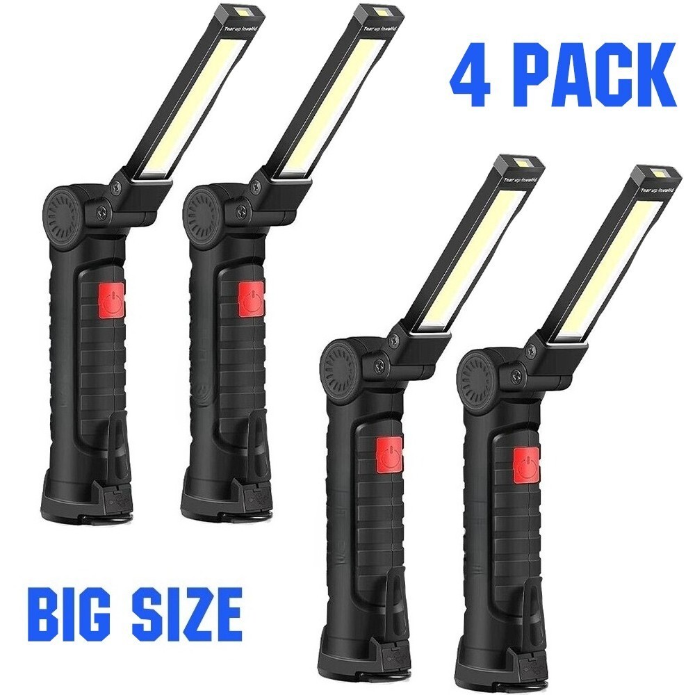 4 Pack Magnetic Base LED COB Work Light Rechargeable Mechanic Torch Flashlight