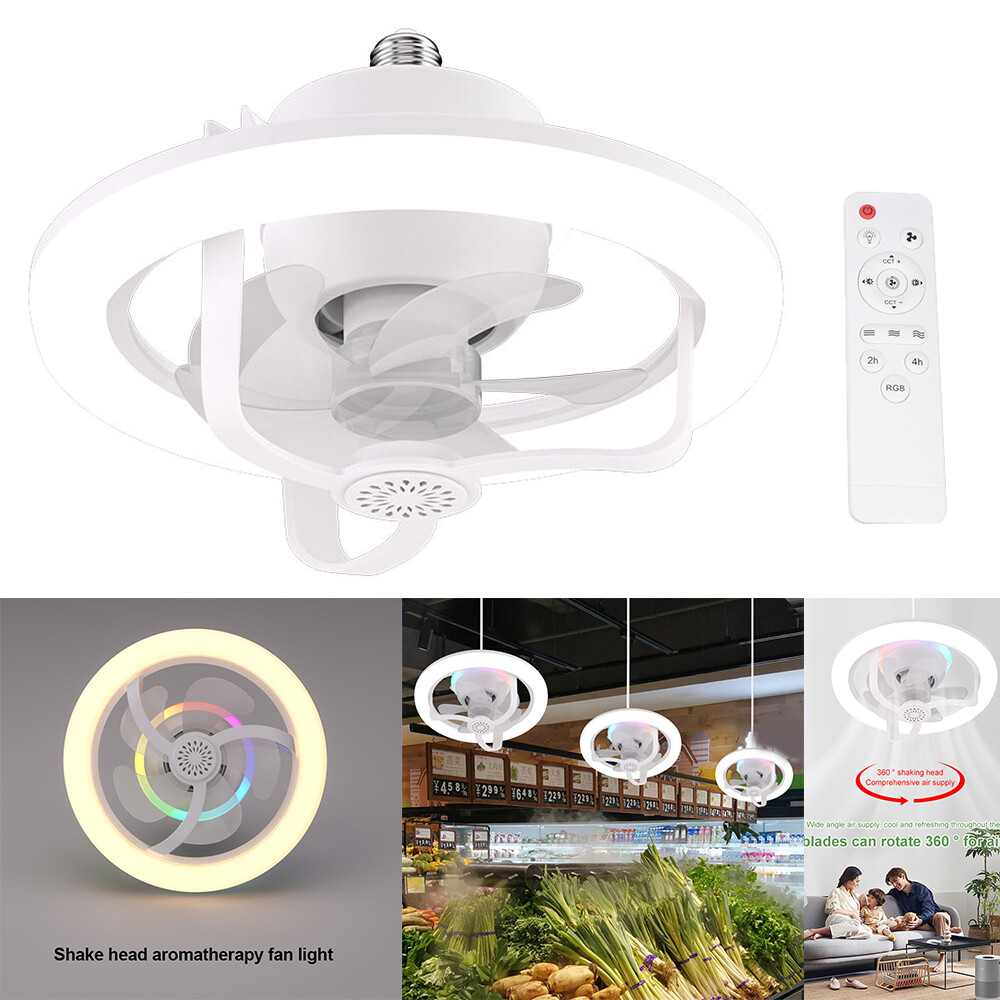 Smart Remote Control E27 LED 360° Swivel Head Modern Ceiling Fan Lights