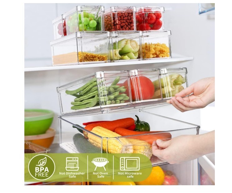 10 Pack Refrigerator Pantry Organizer Bins, Stackable Fridge Organizer Bins