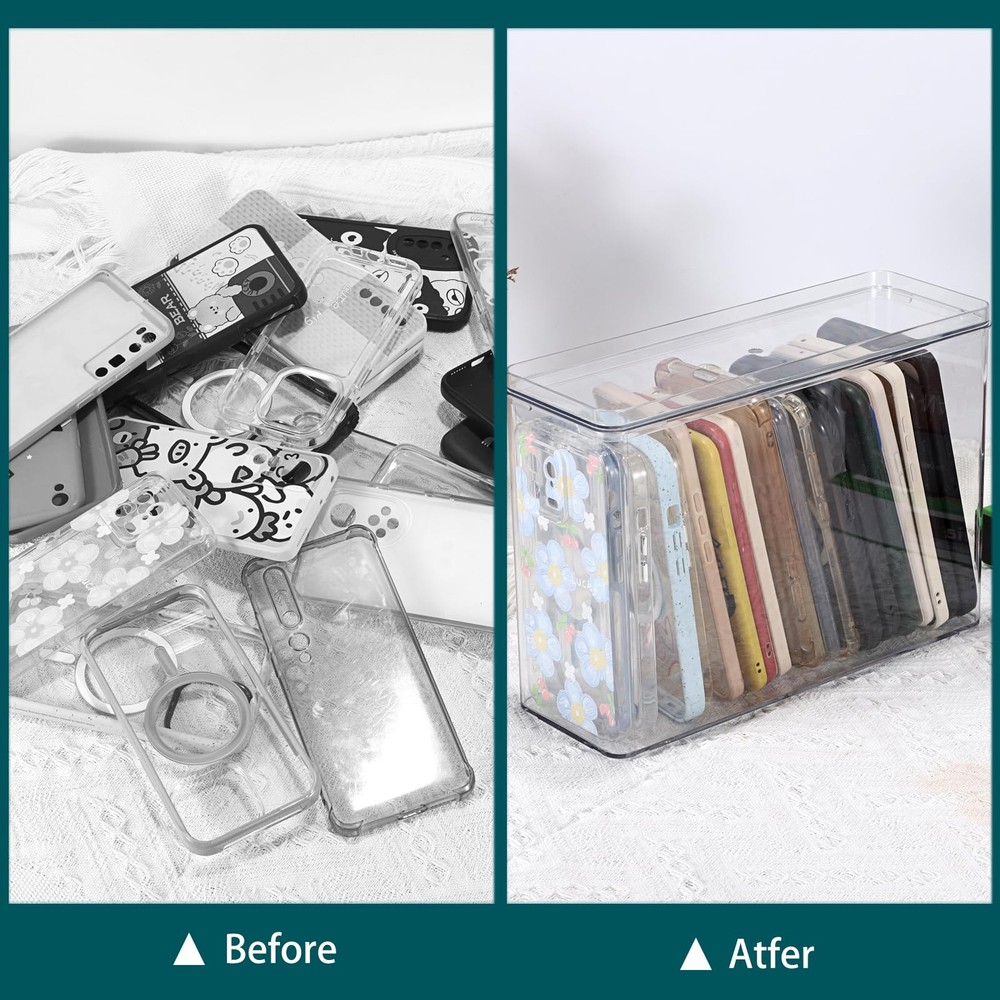 Clear Phone Case Organizer Stackable Storage Box with Lid for Cell Phone Case...