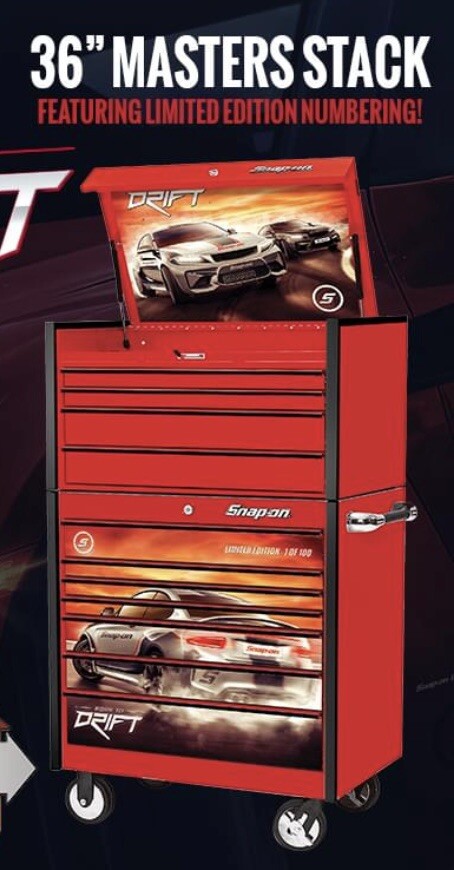 Snap On Toolbox Roll Cab 36" Master Stack Drift Decal Ltd Edition graphics 30/80