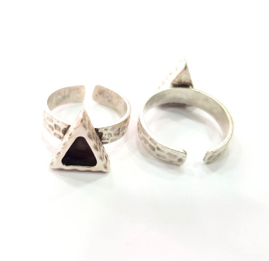 Hammered Triangle Blank Ring Setting Base Bezel Cabochon Antique Silver Brass