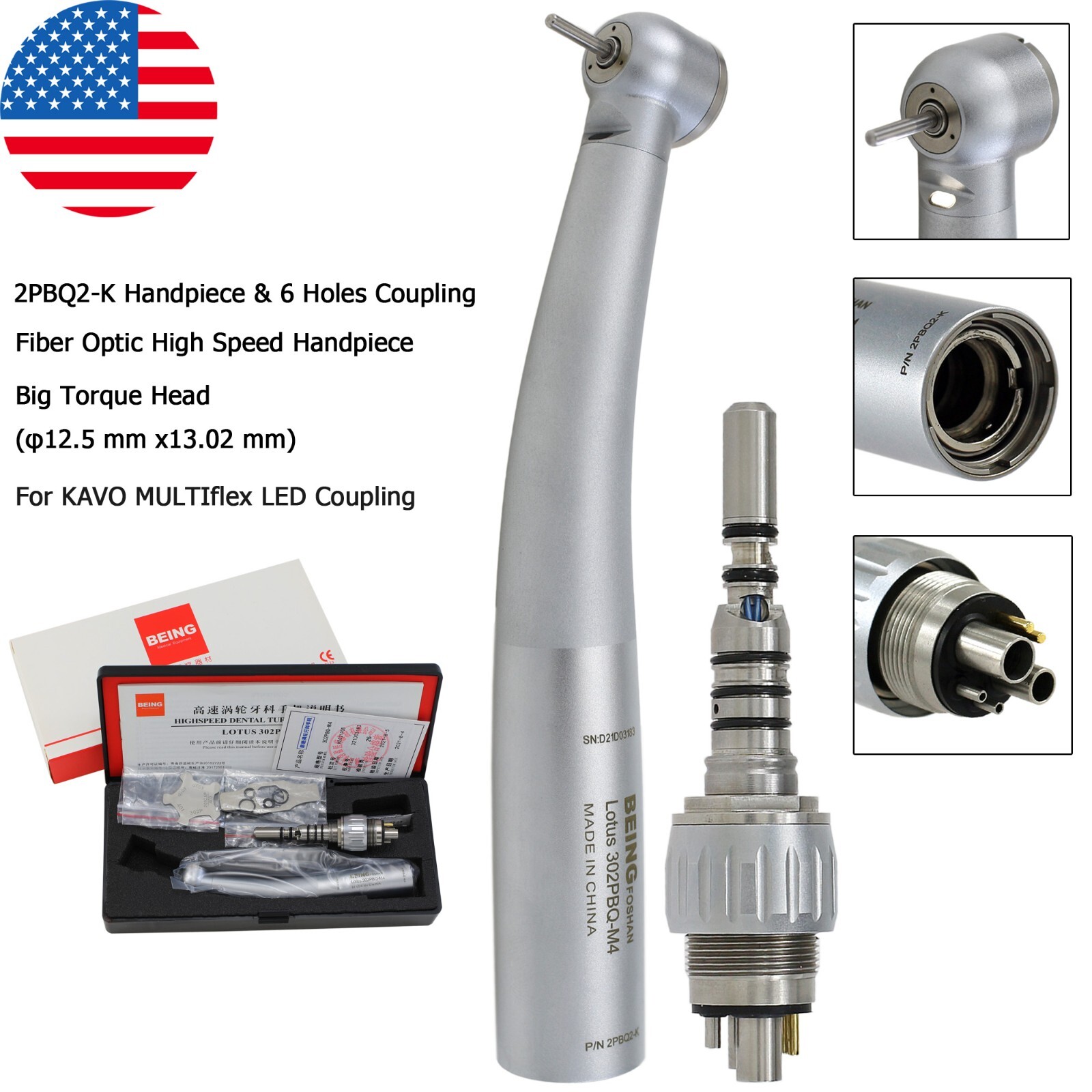 BEING Dental High Speed Fiber Optic LED Handpiece For KaVo MULTIflex NSK Coupler