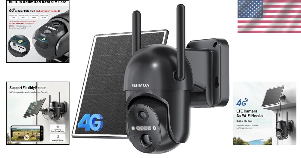 360° View Solar Security Camera - Cellular Connectivity & Water-Resistant Design