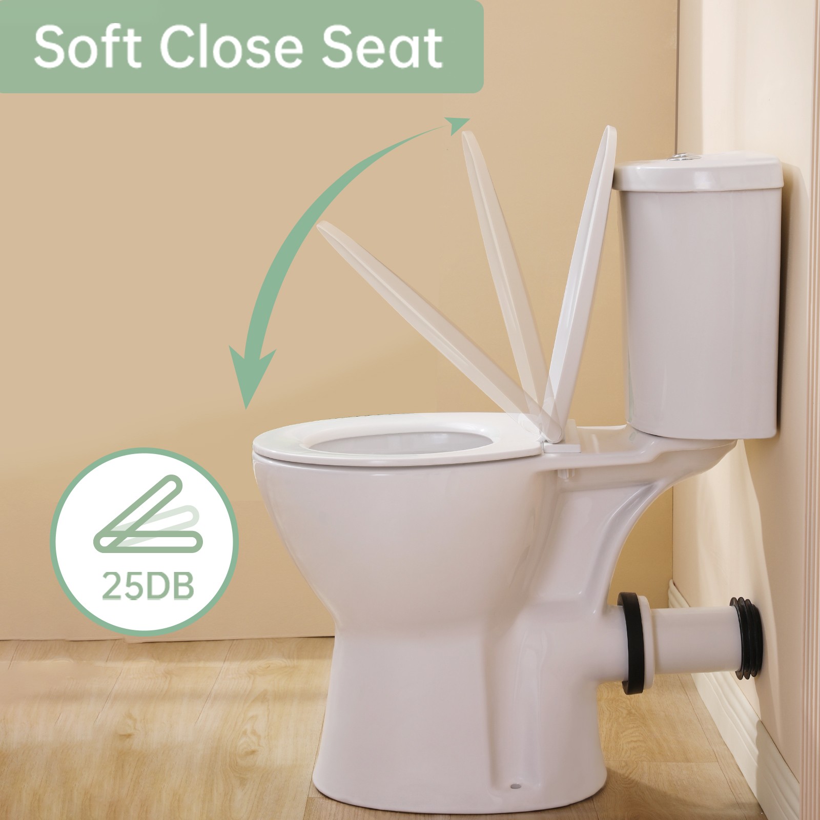 19 inch Rear Outlet Toilet with Tank Powerful Flush with Extra Extension Pipe