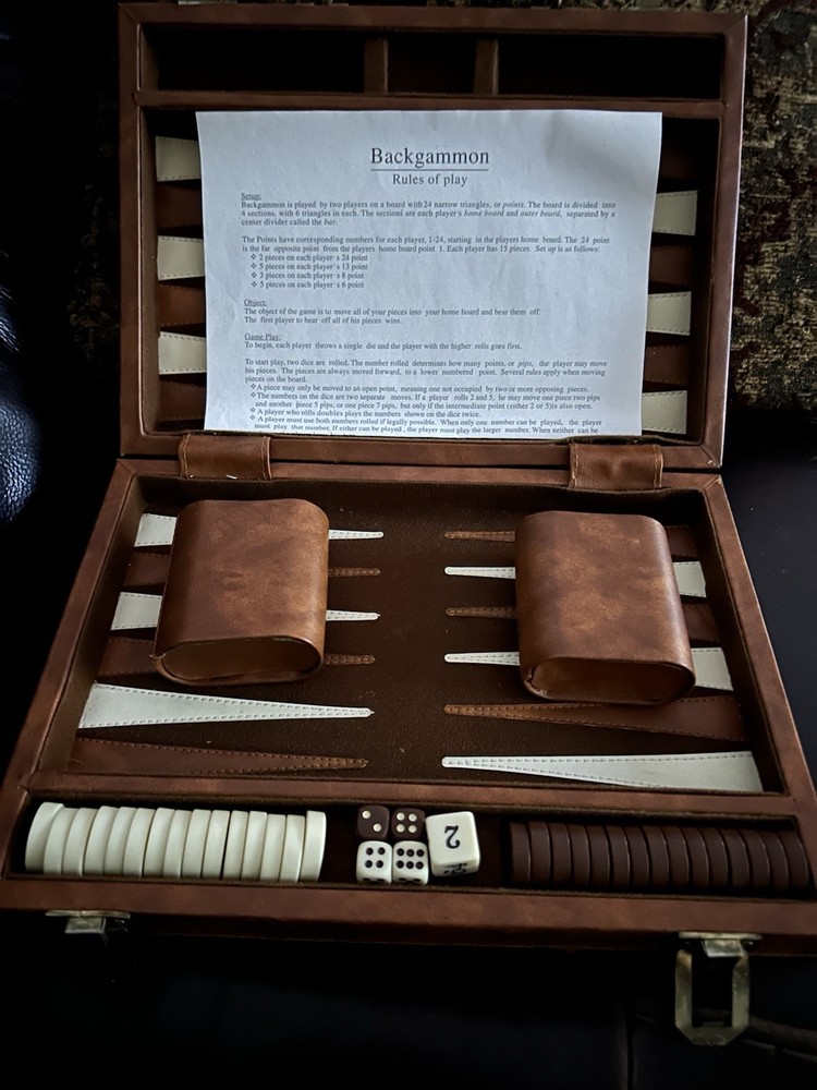 Vintage Smaller Backgammon Set  8” x 11” complete.