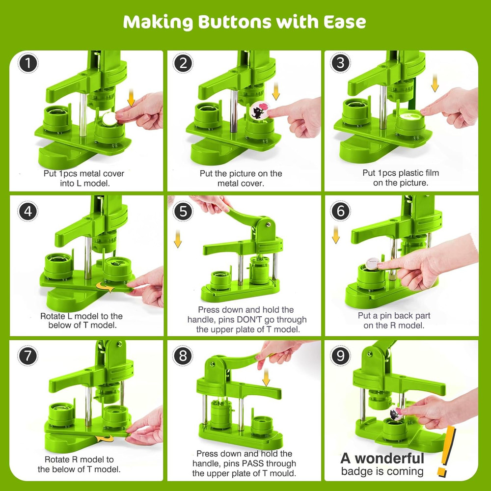 32Mm Button Maker Kit – 1.25 Inch Button Maker Pin Badge Press Machine with 100P