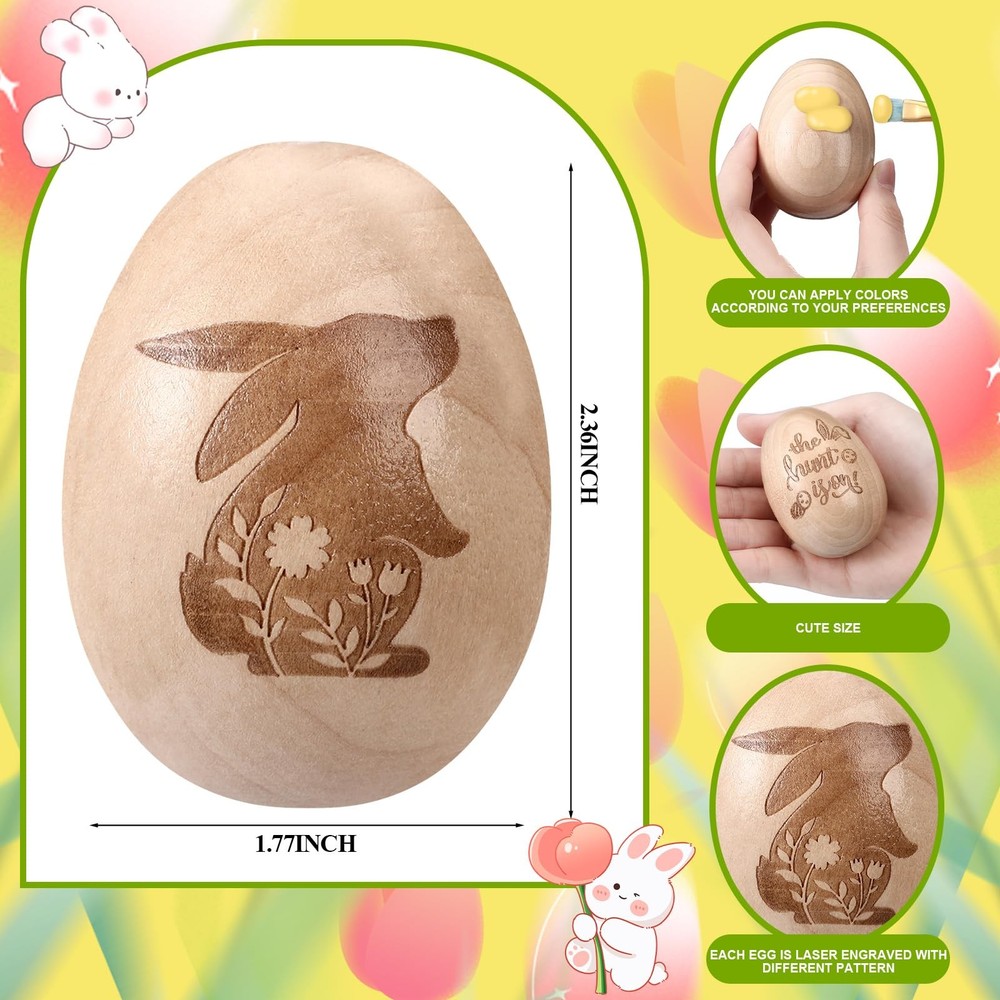 10 Pcs Wooden Easter Egg Decor Easter Table Centerpieces Resurrection Egg Laser