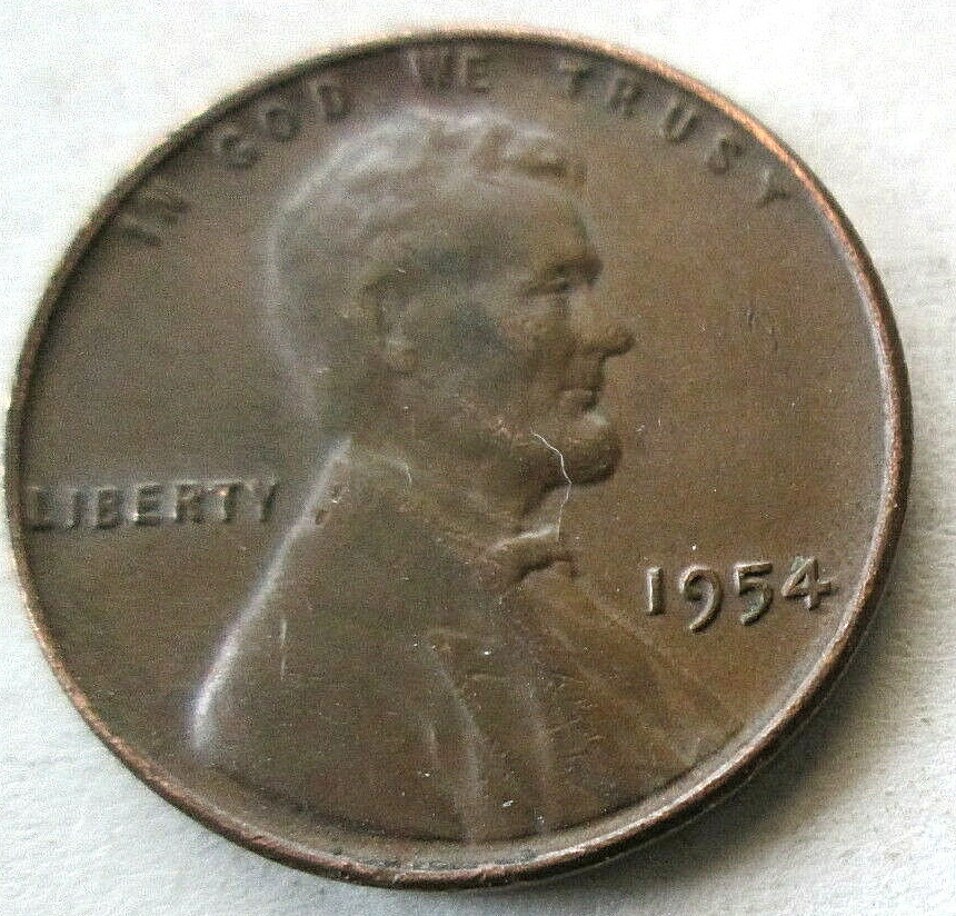 1954-P WHEAT CENT, REVERSE DIE CRACK ERROR ON RIGHT STALK @ SEEDS,VF, CIRCULATED