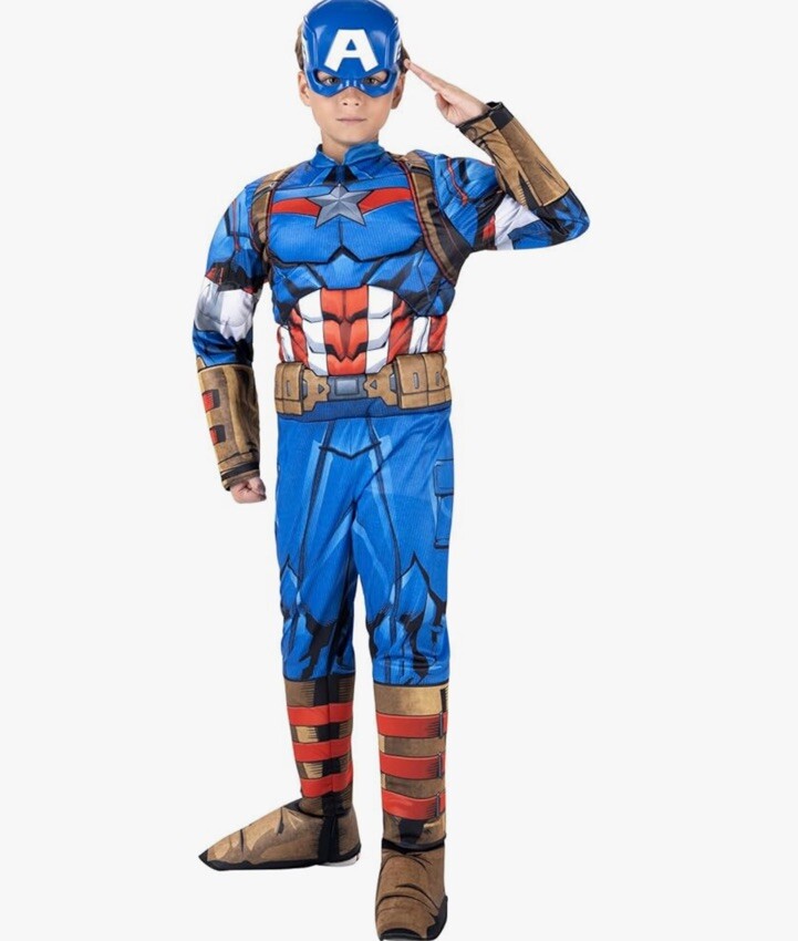 MARVEL Avengers Captain America Padded Jumpsuit Costume Cosplay Child M 8-10 NEW