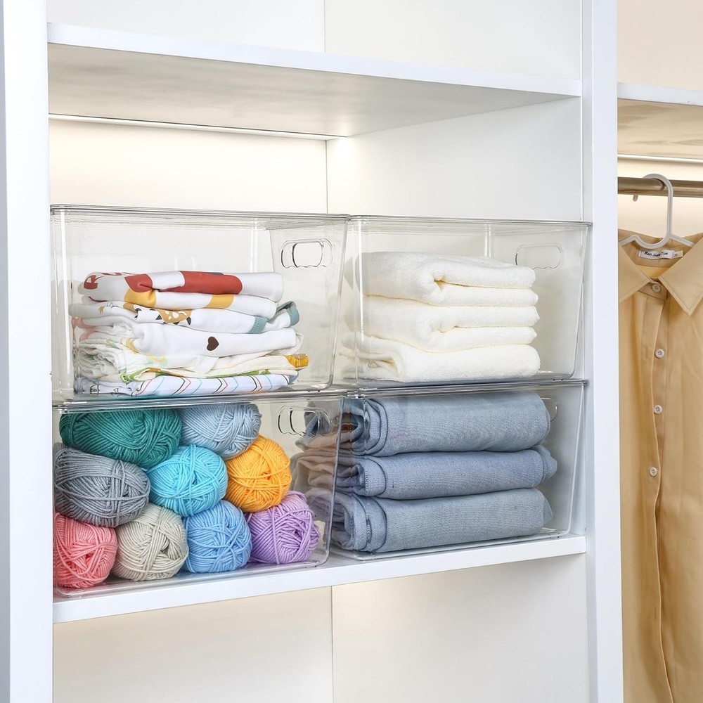 4-Pack XL Clear Stackable Storage Bins with Lids - Perfect for Pantry & Kitchen