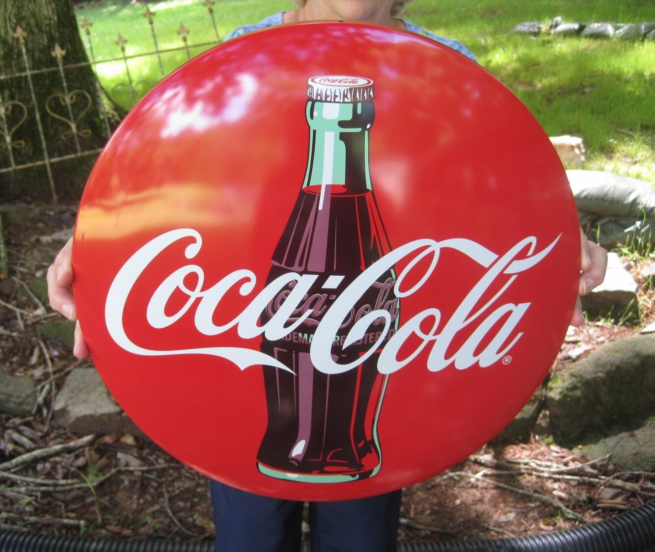 (2) 16" Coca Cola Metal Dome Button Advertising Coke Signs 1950's Diner Style
