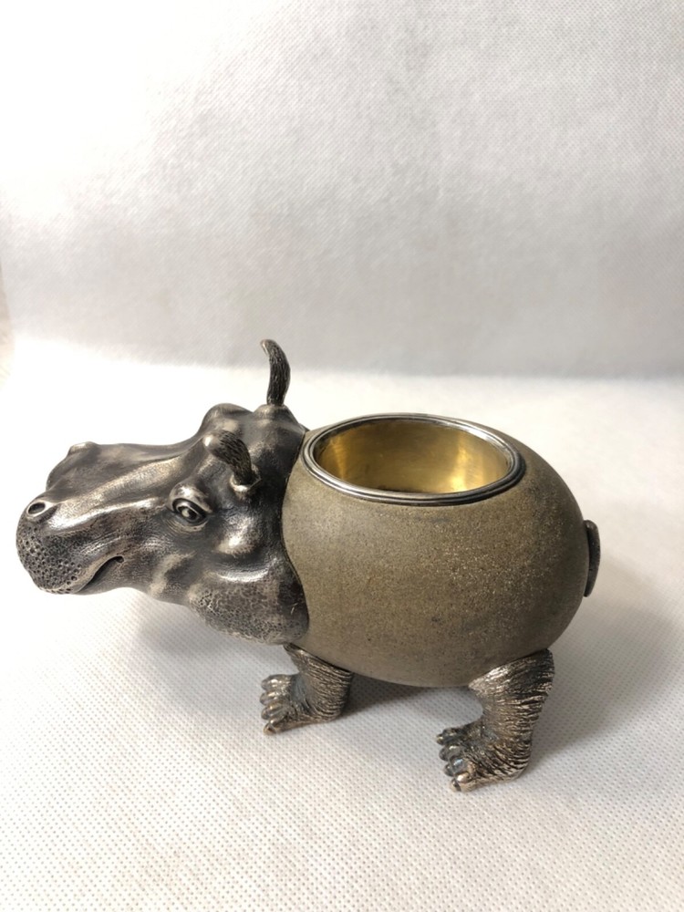 Faberge sand stone silver-mounted match holder