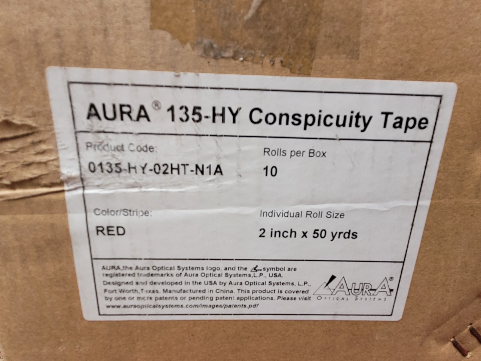 Aura 135-HY Conspicuity Tape 2in x 150ft Red White 11x7 Kiss Cut DOT-C2 1 Roll