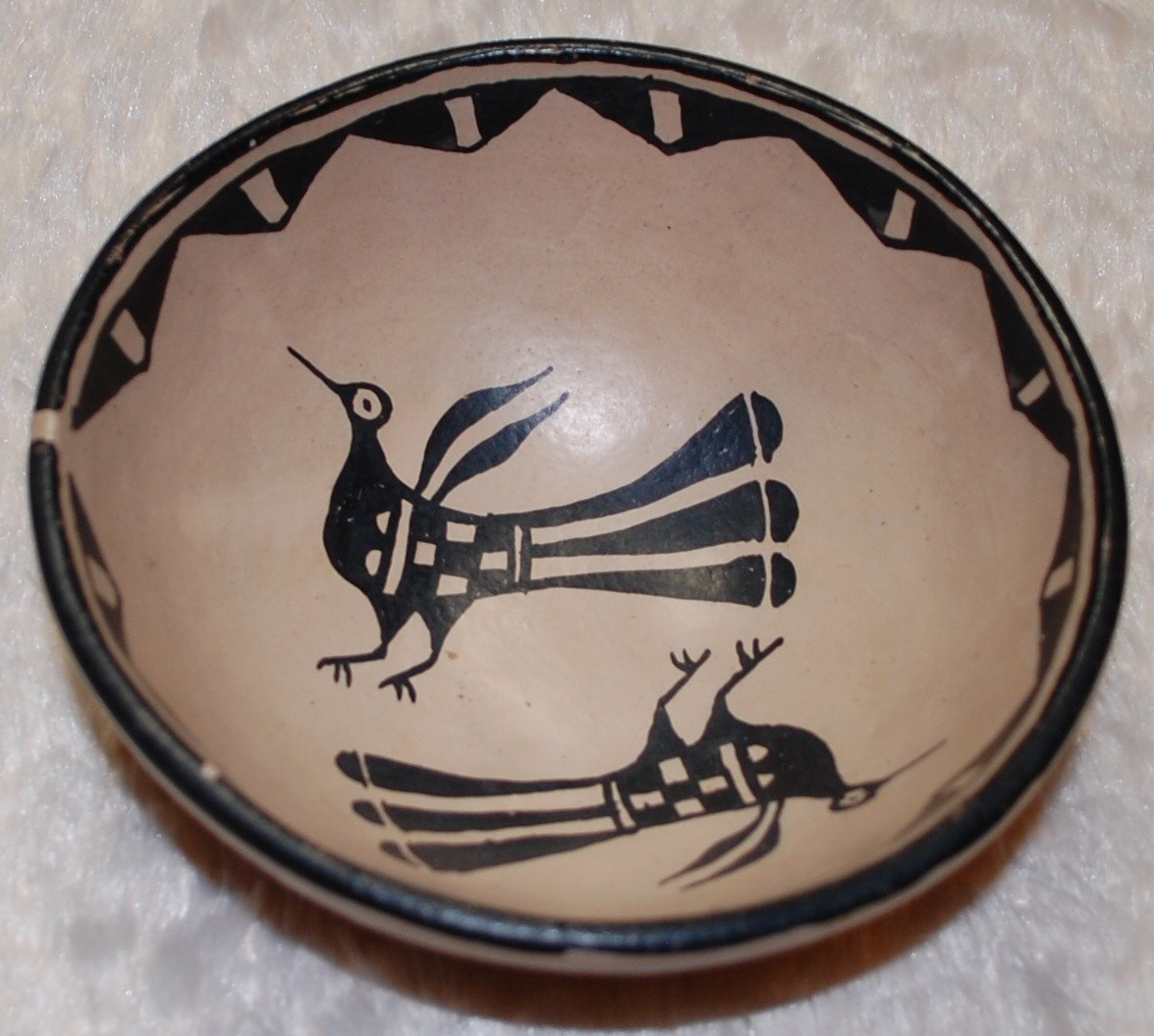 Early Cochiti Pottery Bowl with two beautiful painted Birds-ca. 1920-1930's