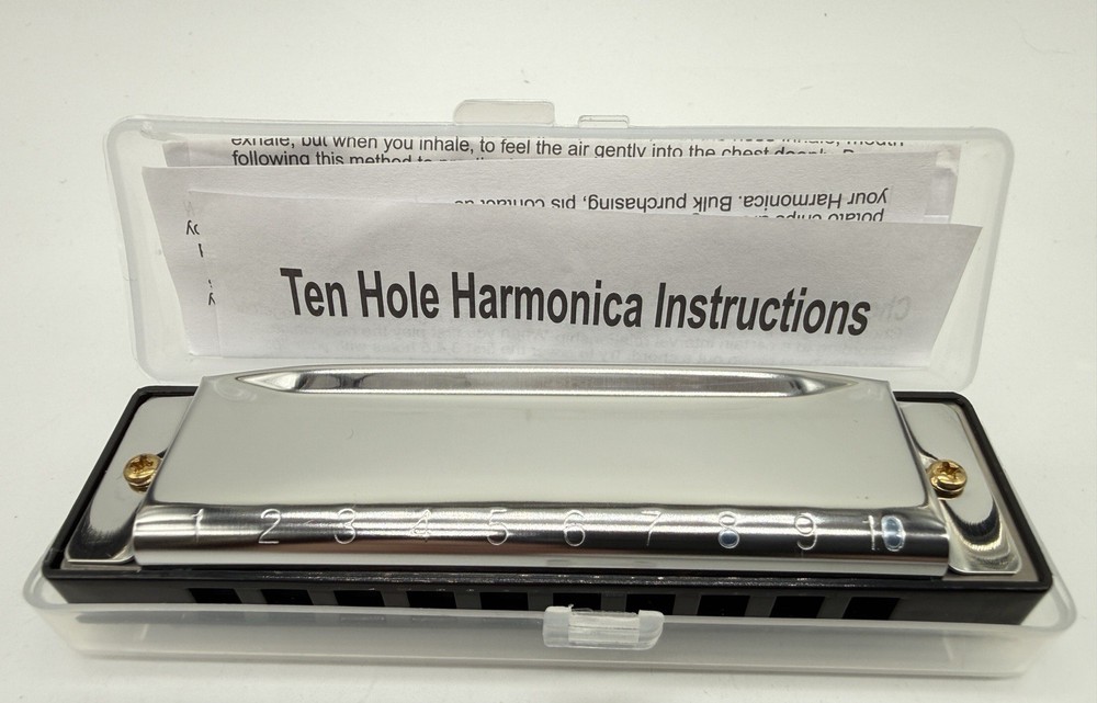 Ten Hole Harmonica with Case & Instructions