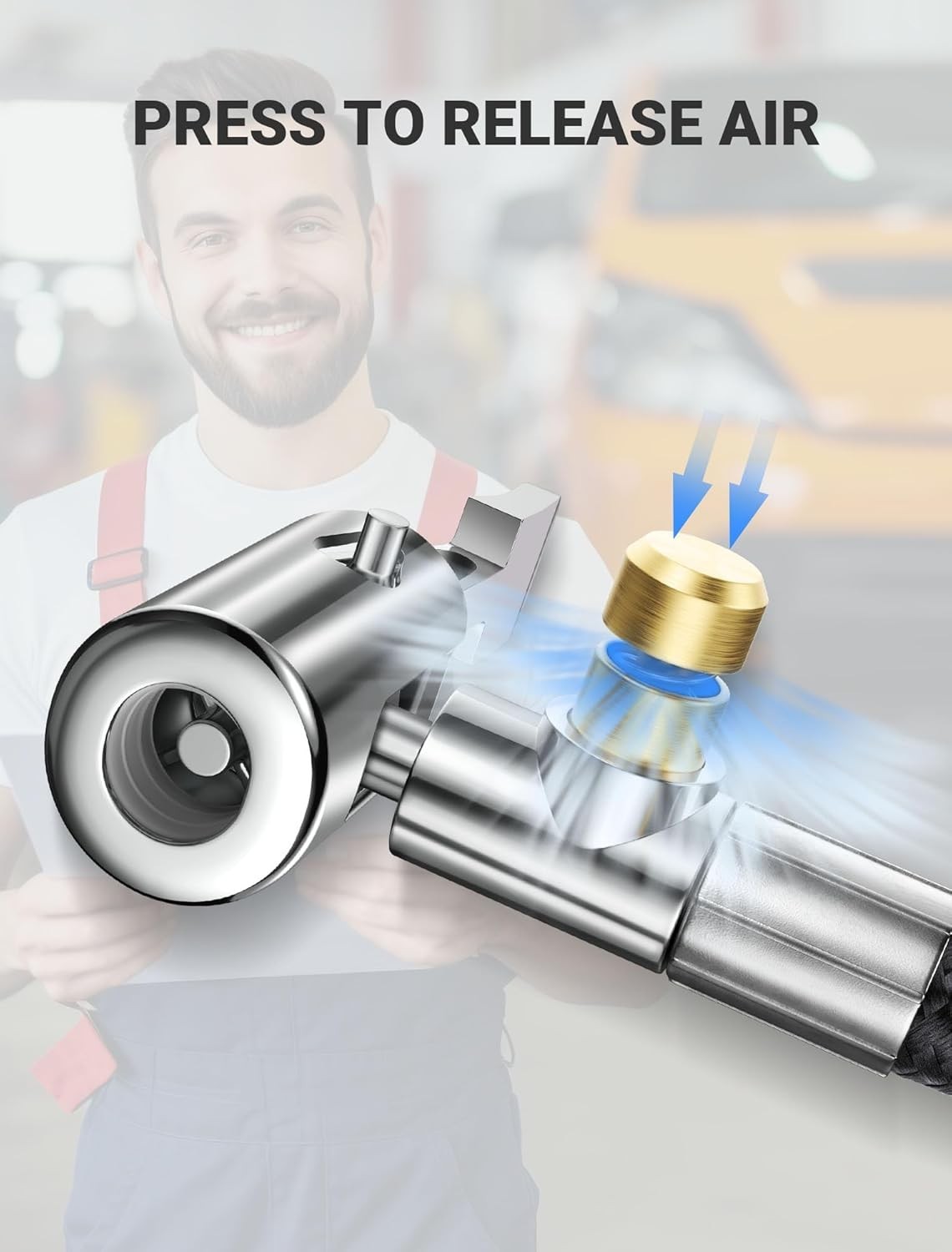 33" Lengthened Tire Inflator Hose Adapter Quick Connect&Release, Lock on Air Chu