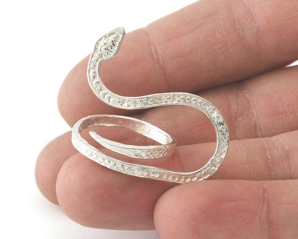 Snake Ring Minimalist Adjustable Shiny Silver Plated Brass 10US size 2689