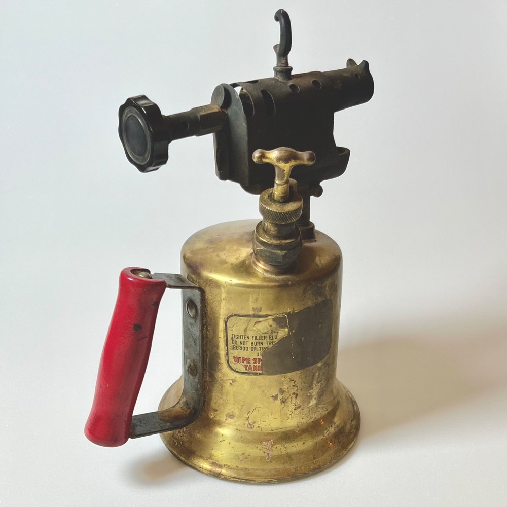 Clayton & Lambert Brass Blow Torch, Red Handle, No. 158A-2