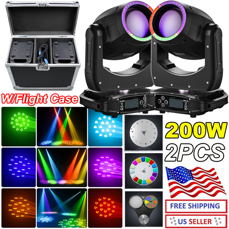 2X 200W LED Beam Moving Head Light DMX 8Prsim Stage DJ Spot Light W/Flight Case