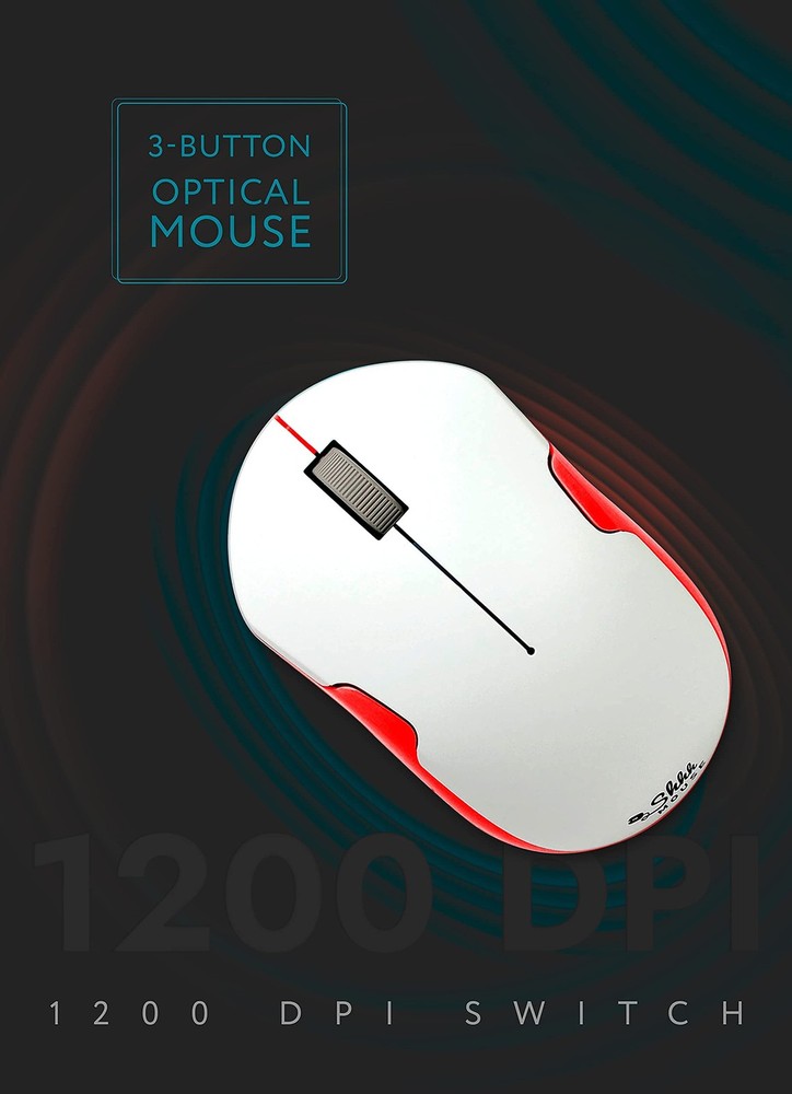 SHHHMOUSE – Wireless Silent Optical Mouse with USB Receiver and White/Red