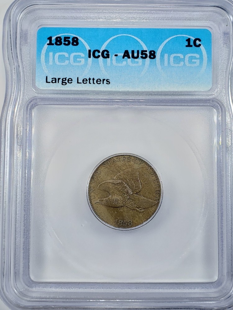 1858 Flying Eagle cent Large Letters , ICG AU58