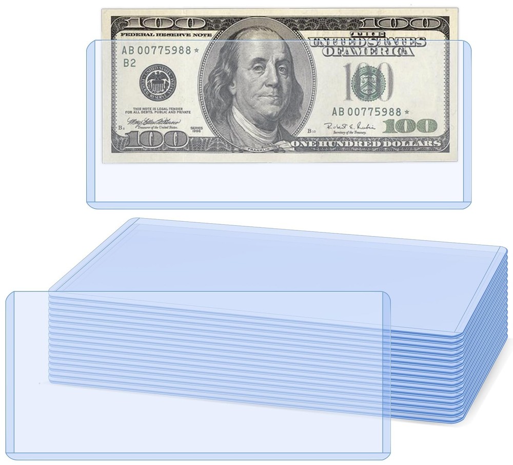 15 Pack Hard Plastic Clear Money Holders Dollar Bill 15Pack