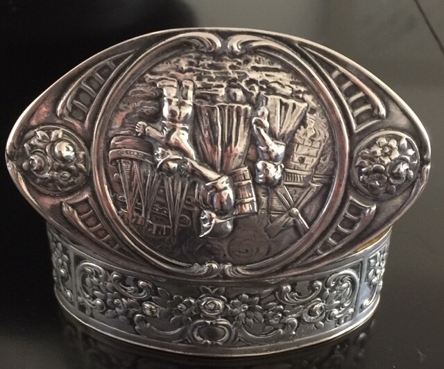 Silver Repousse Oval Box German 800
