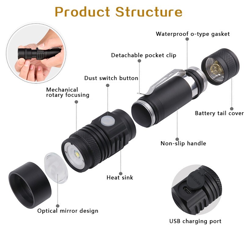 Rechargeable 990000LM LED Flashlight Tactical Police Super Bright Torch Zoomable