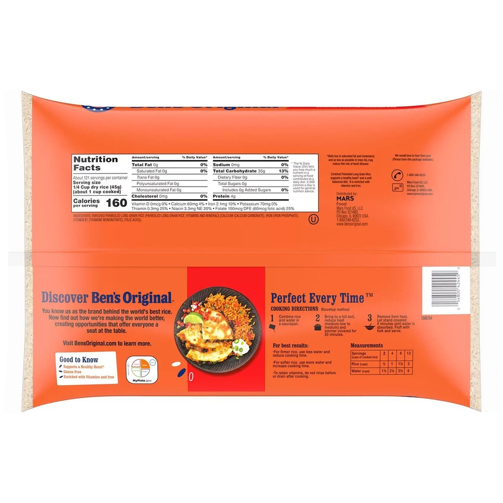 3 Pack - Ben's Original Enriched Long Grain White Parboiled Rice, 12 lbs.