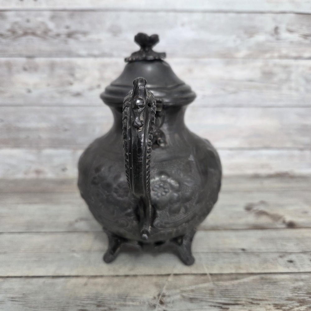 Antique SilverPlate Ornate Footed Teapot Shabby Worn Dinged