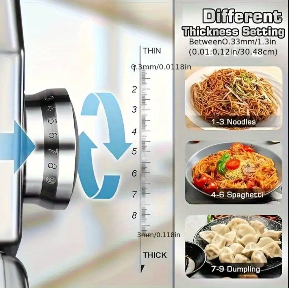 Spaghetti Maker, Pasta Machine with 8 Adjustable Thickness Settings