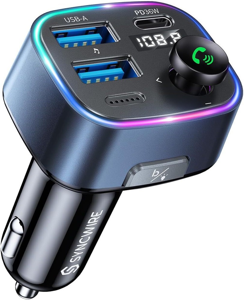 Syncwire Bluetooth 5.3 FM Transmitter Car Adapter 48W(PD 36W & 12W) [Light