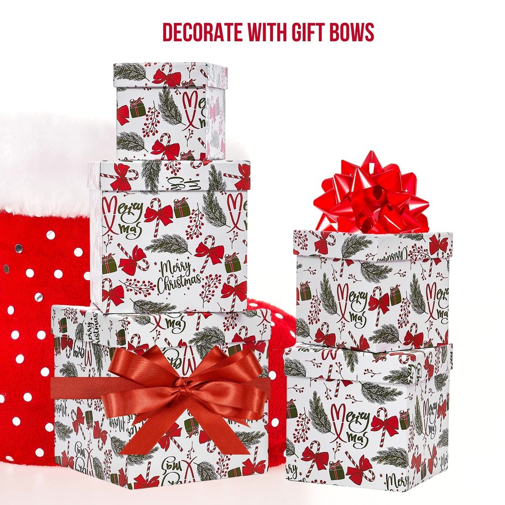 5PCS Christmas Nesting Gift Boxes with Lid, Nested Box Set, 5 Sizes, Square S...