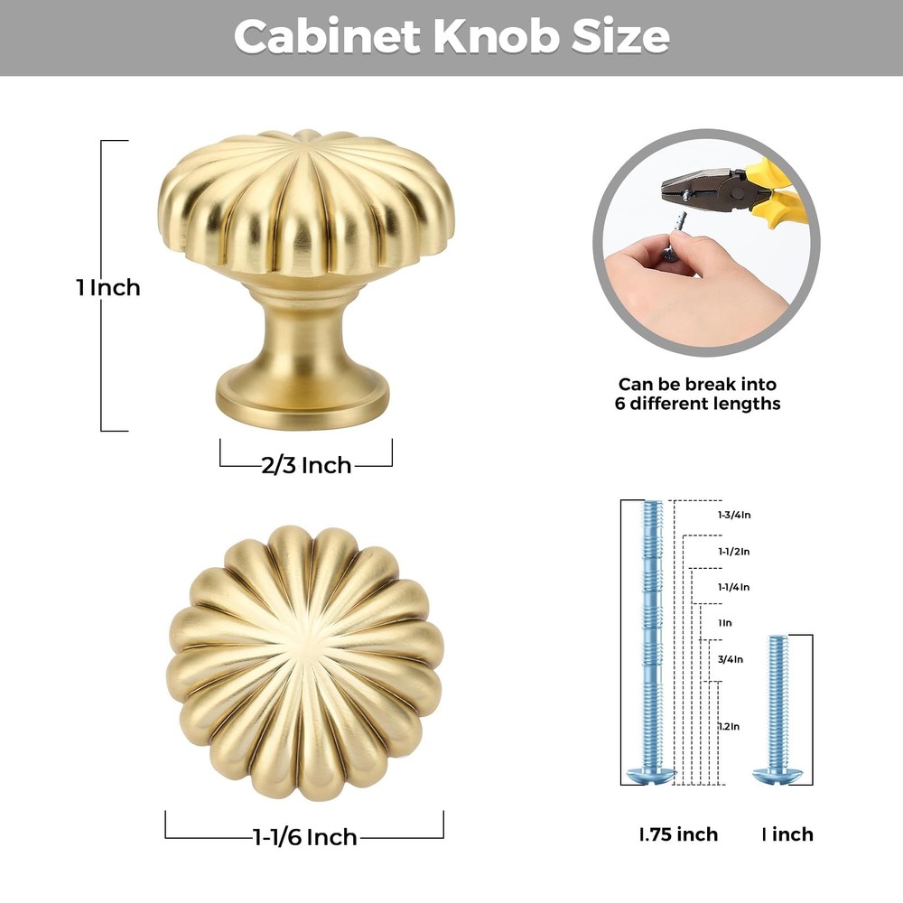 10 Pack Gold Cabinet Knobs, Zinc Alloy Brushed Gold Drawer Knobs Hardware for...