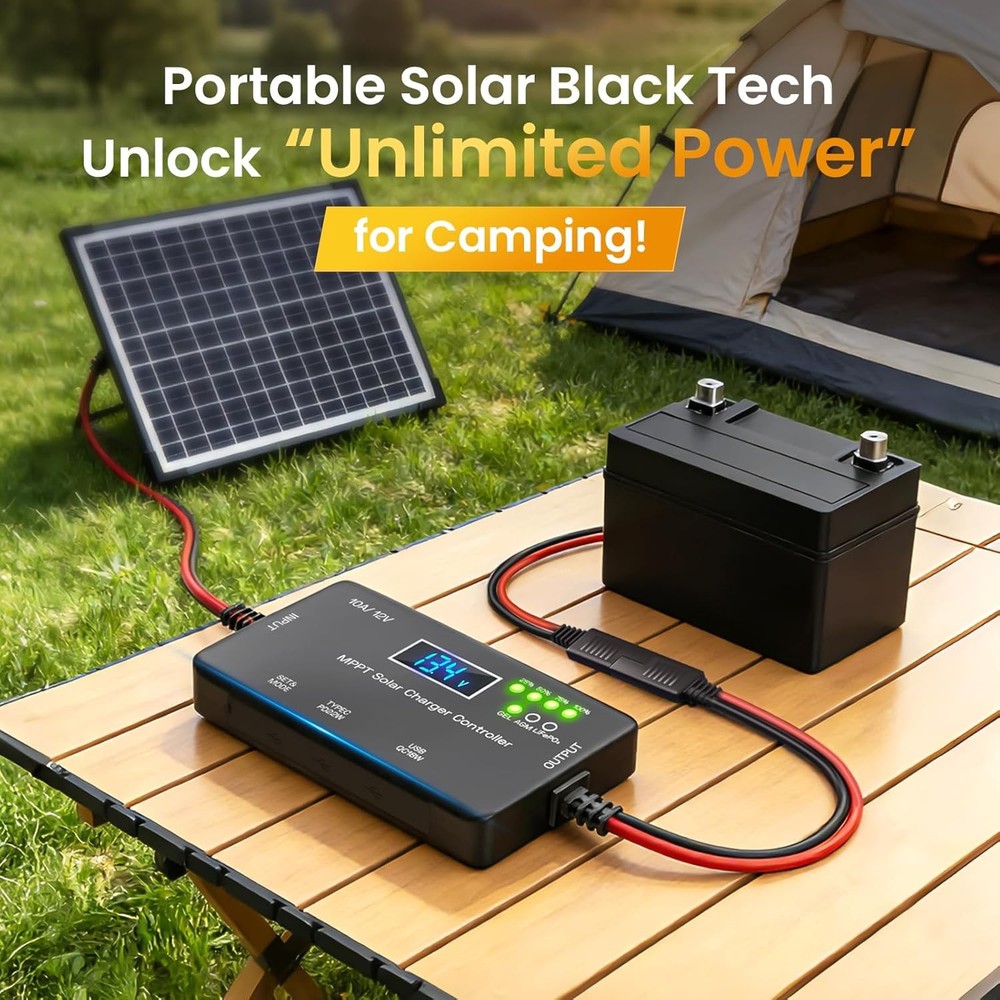 Solar Charge Controller 12V 20A Type-C USB for Solar Panel Gel, AGM LiFePO4