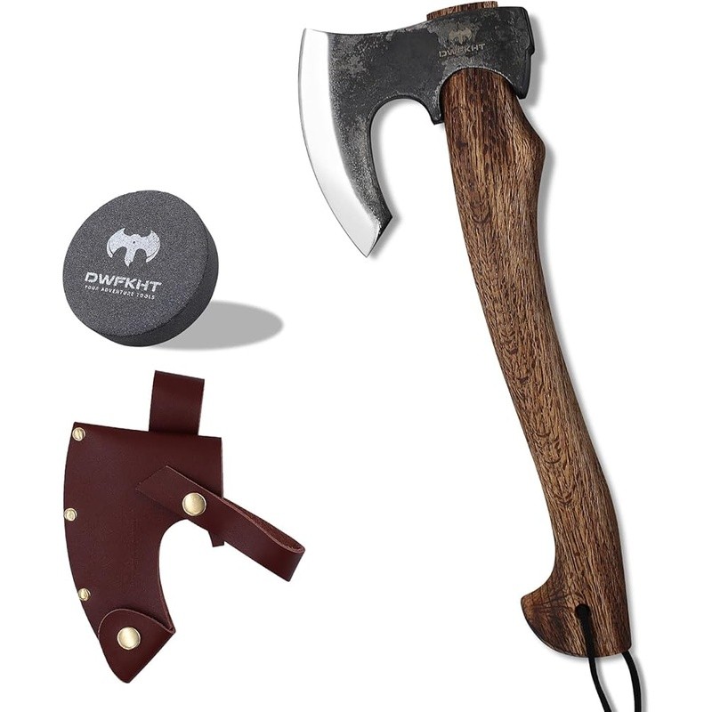 Multipurpose Camping Hatchet Durable Beech Handle Wood Splitting Axe W/ Sheath