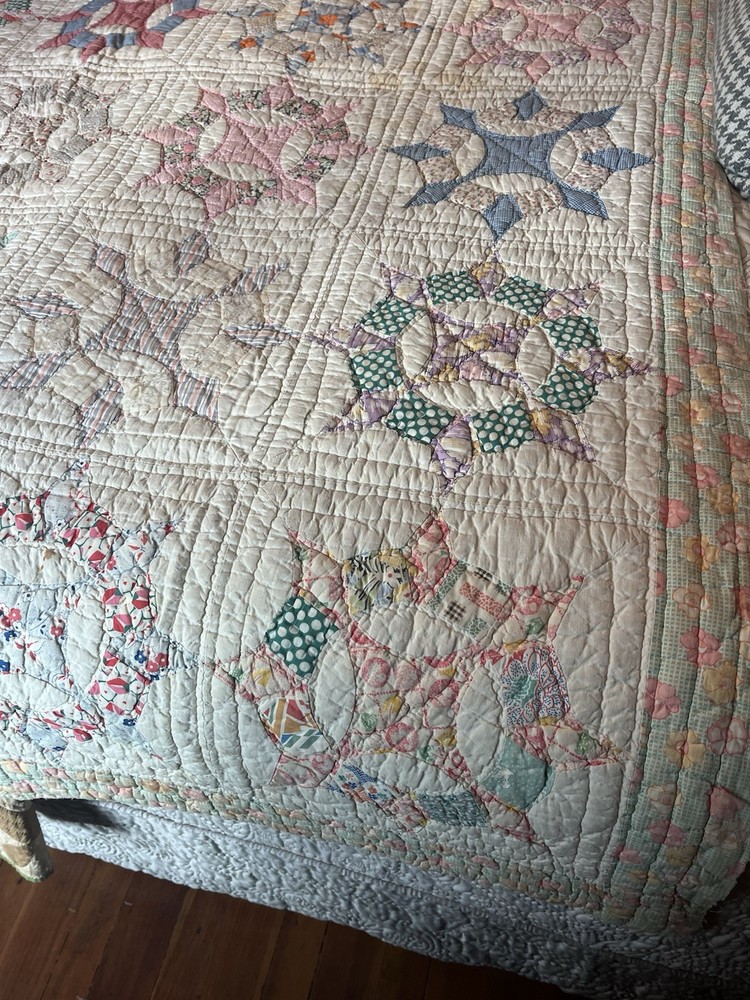 Vintage Handmade Quilt Feedsack Compass Patchwork