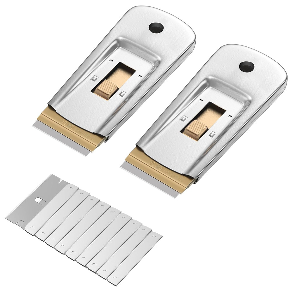 Bates- Metal Razor Blade Scraper, 2 Pack, 30 Extra Blades, Scraper for Cleaning,