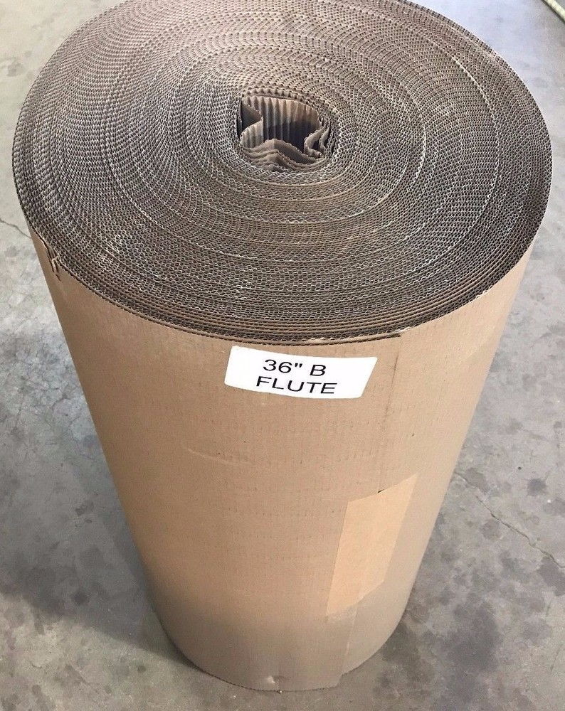 250'x36" Singleface Corrugated B Flute Cardboard Roll.