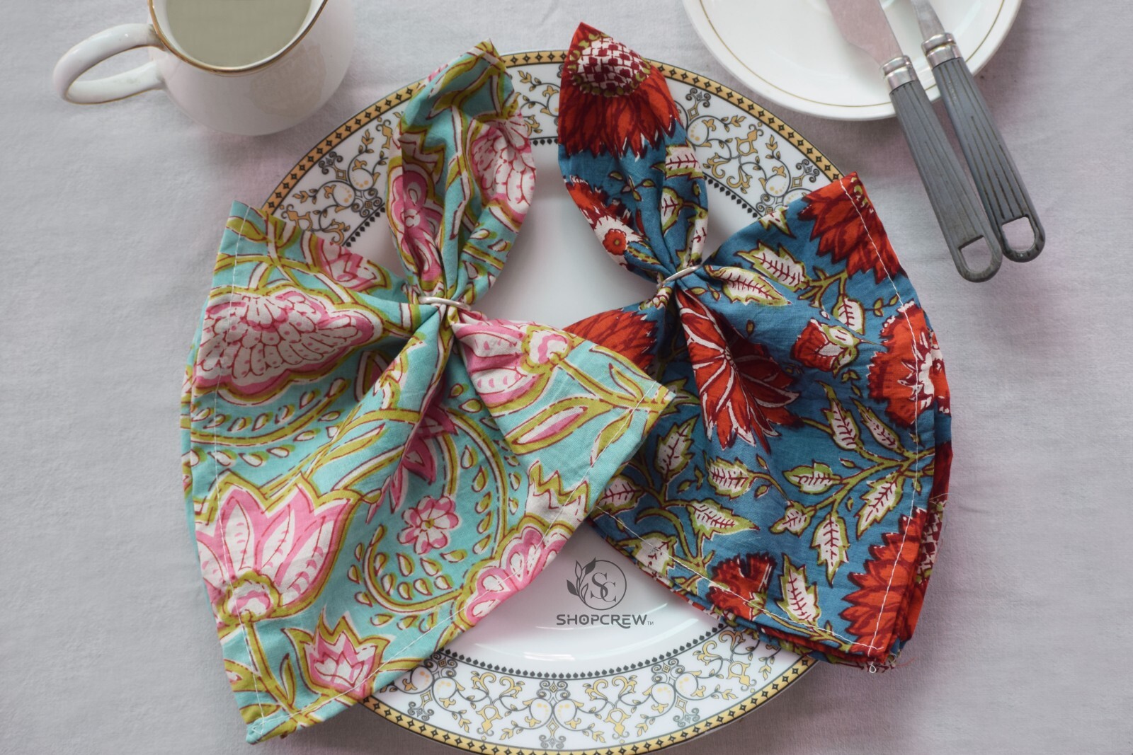 Assorted Cloth Napkins Set Hand Block Floral Printed Cotton Dinner Table Napkins