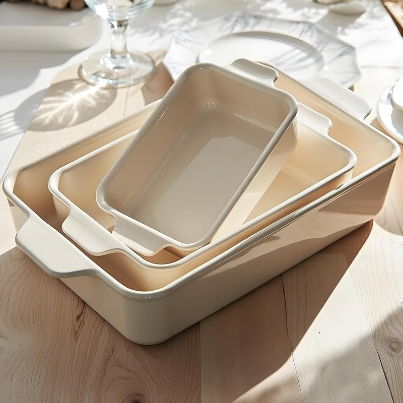 Nonstick Ceramic Bakeware Set Oven Safe Stackable W/ Handles Dishwasher Safe New