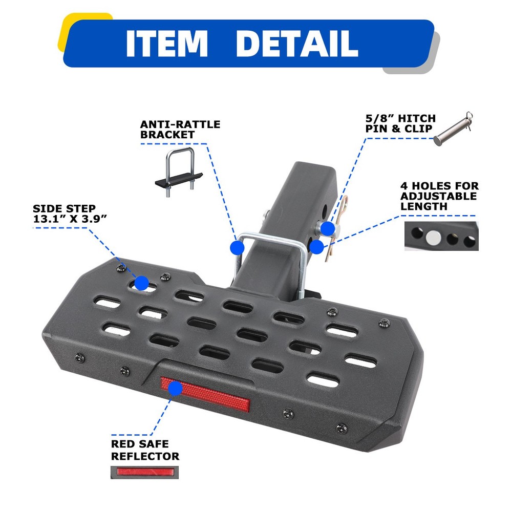 Universal Hitch Step for 2" Receiver Anti Slip & Rust Towing Bumper Guard Step