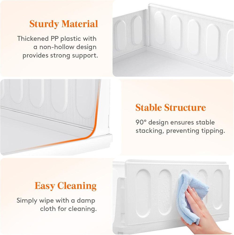 6 Pack Stackable Closet Organizers and Storage Basket for Clothes, Plastic Sweat