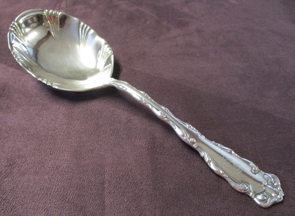 REX 1894 Fluted Bowl Serving Spoon Silverplate GB Monogram