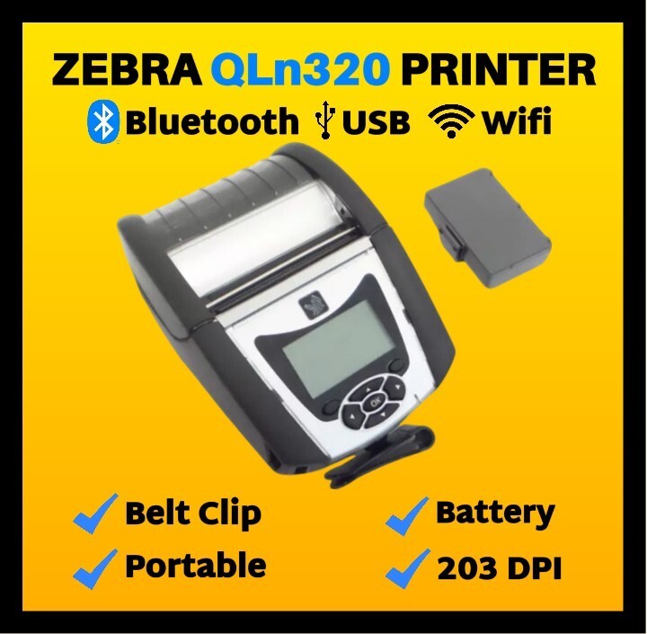 Zebra QLN320 Barcode Printer, WiFi, Bluetooth, USB, with Battery & Belt Clip!🔥⭐