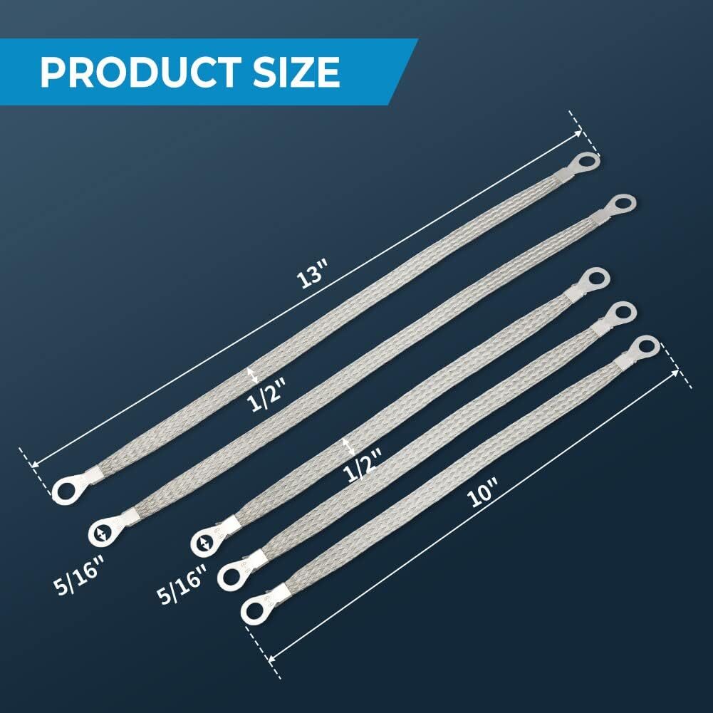 5× Braid Ground Strap Car Engine Ground Strap Cable Firewall Hood Wire End Ktis