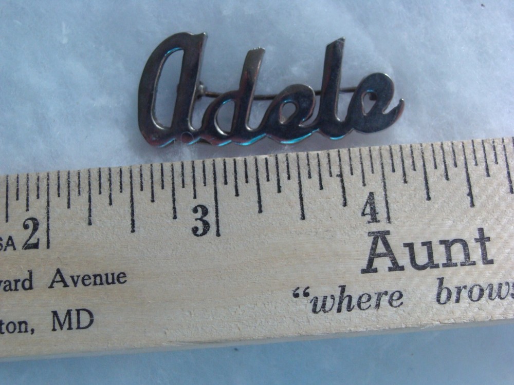 VINTAGE PIN 1.5” BROOCH In Script “ADELE”